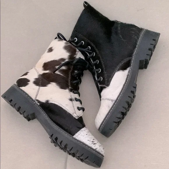MYRA Bag Black and White Cowhide Combat Boots Women’s sz 7 - Picture 4 of 10